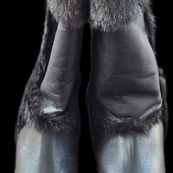 Vintage Black Genuine Leather & Fur Mid-Calf Boots - Picture 3 of 7